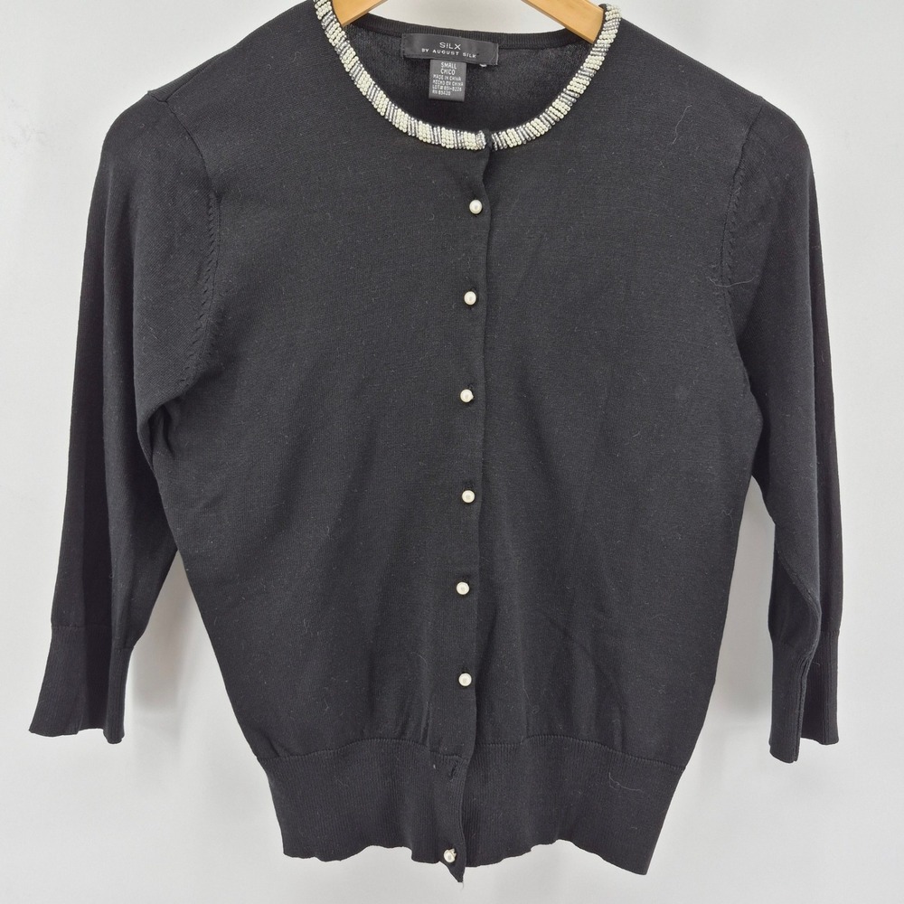 Silx by August Silk Black Embellished Neckline Cardigan Sweater Womens‎ Small